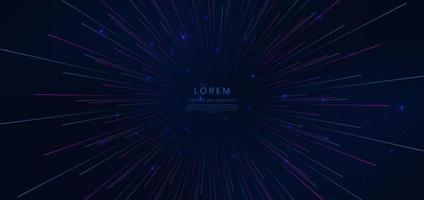 Abstract technology futuristic glowing blue and pink light lines with high-speed effect on dark blue background. vector