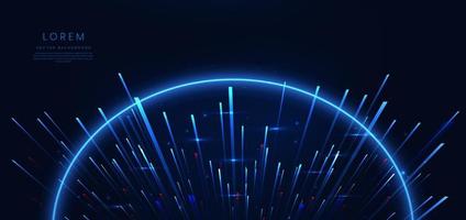 Abstract technology futuristic glowing blue light lines with high-speed effect on dark blue background. vector