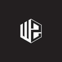 WZ Logo monogram hexagon with black background negative space style vector