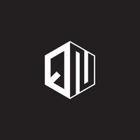 QN Logo monogram hexagon with black background negative space style vector