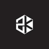 ZK Logo monogram hexagon with black background negative space style vector