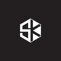 SK Logo monogram hexagon with black background negative space style vector