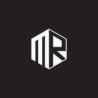 MR Logo monogram hexagon with black background negative space style vector