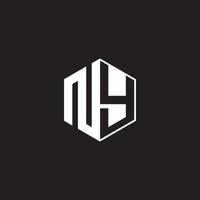 NY Logo monogram hexagon with black background negative space style vector