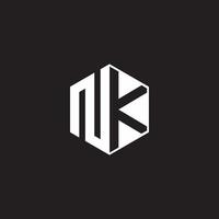 NK Logo monogram hexagon with black background negative space style vector