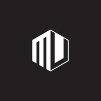 MU Logo monogram hexagon with black background negative space style vector