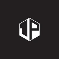 JP Logo monogram hexagon with black background negative space style vector