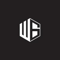 WG Logo monogram hexagon with black background negative space style vector