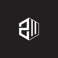 ZW Logo monogram hexagon with black background negative space style vector