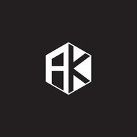 AK Logo monogram hexagon with black background negative space style vector