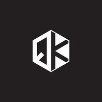 QK Logo monogram hexagon with black background negative space style vector