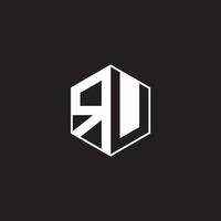 RU Logo monogram hexagon with black background negative space style vector