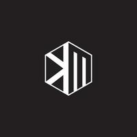 KM Logo monogram hexagon with black background negative space style vector