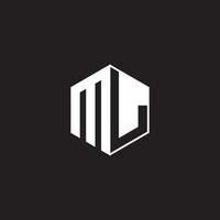 ML Logo monogram hexagon with black background negative space style vector