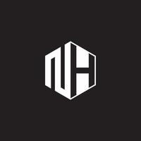 NH Logo monogram hexagon with black background negative space style vector