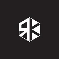 RK Logo monogram hexagon with black background negative space style vector