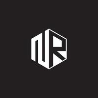 NR Logo monogram hexagon with black background negative space style vector