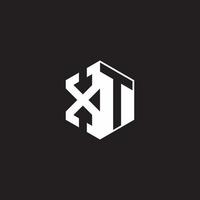 XT Logo monogram hexagon with black background negative space style vector