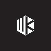 WK Logo monogram hexagon with black background negative space style vector