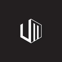 UM Logo monogram hexagon with black background negative space style vector