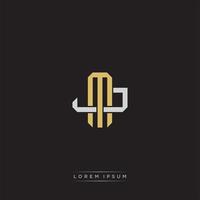 MJ Initial letter overlapping interlock logo monogram line art style vector