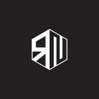 RN Logo monogram hexagon with black background negative space style vector