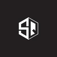 SQ Logo monogram hexagon with black background negative space style vector