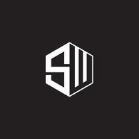 SW Logo monogram hexagon with black background negative space style vector
