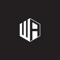 WA Logo monogram hexagon with black background negative space style vector