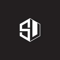 SU Logo monogram hexagon with black background negative space style vector