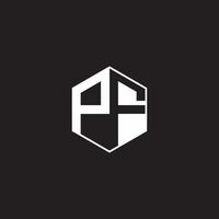 PF Logo monogram hexagon with black background negative space style vector