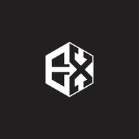 EX Logo monogram hexagon with black background negative space style vector