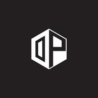 OP Logo monogram hexagon with black background negative space style vector