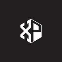 XP Logo monogram hexagon with black background negative space style vector