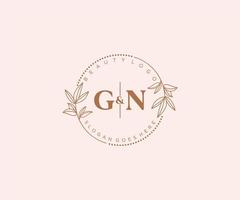 initial GN letters Beautiful floral feminine editable premade monoline logo suitable for spa salon skin hair beauty boutique and cosmetic company. vector