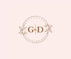 initial GD letters Beautiful floral feminine editable premade monoline logo suitable for spa salon skin hair beauty boutique and cosmetic company. vector