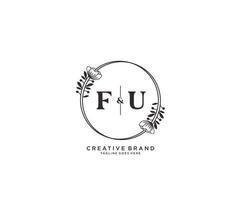 initial FU letters hand drawn feminine and floral botanical logo suitable for spa salon skin hair beauty boutique and cosmetic company. vector