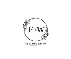 initial FW letters hand drawn feminine and floral botanical logo suitable for spa salon skin hair beauty boutique and cosmetic company. vector