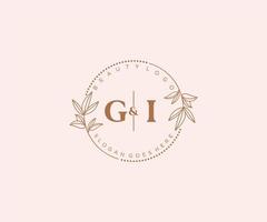 initial GI letters Beautiful floral feminine editable premade monoline logo suitable for spa salon skin hair beauty boutique and cosmetic company. vector
