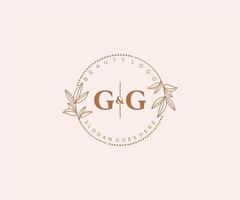 initial GG letters Beautiful floral feminine editable premade monoline logo suitable for spa salon skin hair beauty boutique and cosmetic company. vector