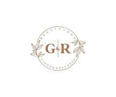 initial GR letters Beautiful floral feminine editable premade monoline logo suitable for spa salon skin hair beauty boutique and cosmetic company. vector