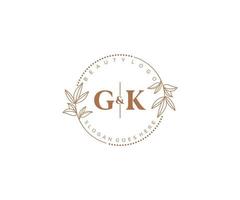 initial GK letters Beautiful floral feminine editable premade monoline logo suitable for spa salon skin hair beauty boutique and cosmetic company. vector