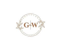 initial GW letters Beautiful floral feminine editable premade monoline logo suitable for spa salon skin hair beauty boutique and cosmetic company. vector