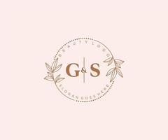 initial GS letters Beautiful floral feminine editable premade monoline logo suitable for spa salon skin hair beauty boutique and cosmetic company. vector