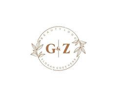 initial GZ letters Beautiful floral feminine editable premade monoline logo suitable for spa salon skin hair beauty boutique and cosmetic company. vector