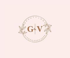 initial GV letters Beautiful floral feminine editable premade monoline logo suitable for spa salon skin hair beauty boutique and cosmetic company. vector