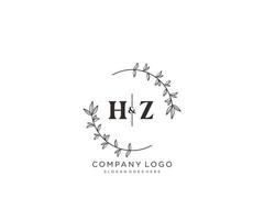 initial HZ letters Beautiful floral feminine editable premade monoline logo suitable for spa salon skin hair beauty boutique and cosmetic company. vector