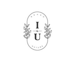 initial IU letters Beautiful floral feminine editable premade monoline logo suitable for spa salon skin hair beauty boutique and cosmetic company. vector