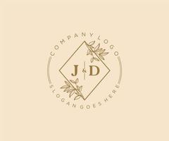 initial JD letters Beautiful floral feminine editable premade monoline logo suitable for spa salon skin hair beauty boutique and cosmetic company. vector