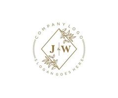inicial jw letras hermosa floral femenino editable prefabricado monoline logo adecuado para spa salón piel pelo belleza boutique y cosmético compañía. vector
